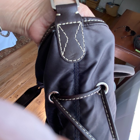 Lancel drawstring handbag nylon and leather brown - Picture 7 of 11